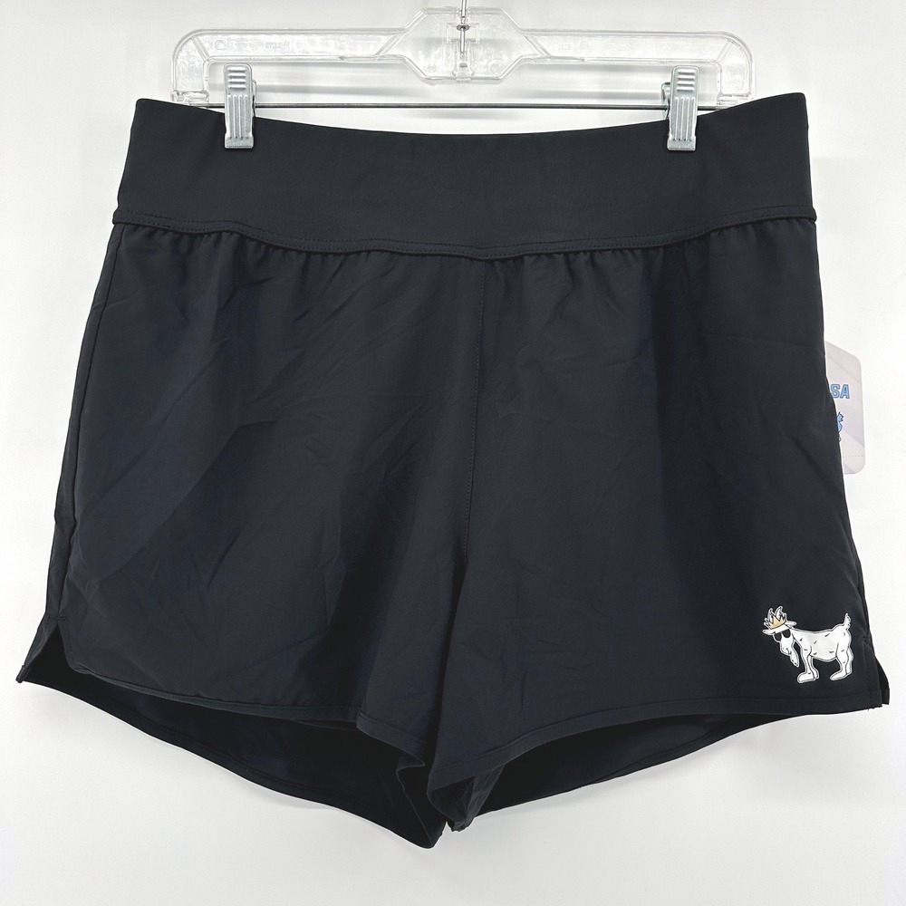 GOAT USA Womens Athletic Shorts Black Logo Zipper Pocket Size Large GU-1509-L